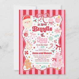Invitación Bundle Of Joy Christmas Coquette Bow Baby Shower