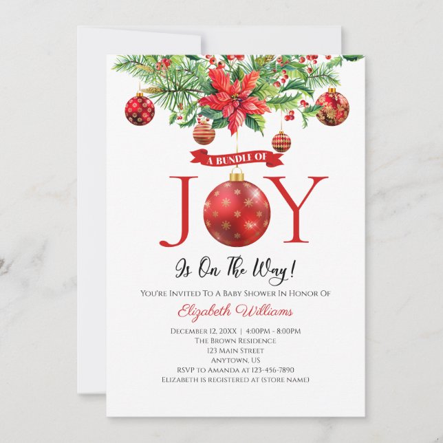 Invitación Bundle Of Joy Christmas Ornaments Baby Shower (Anverso)
