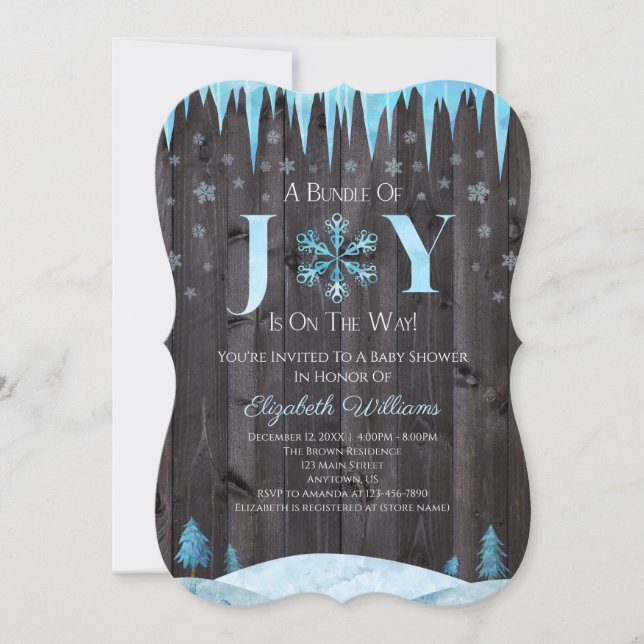 Invitación Bundle Of Joy Snowflake Wood Winter Baby Shower (Anverso)