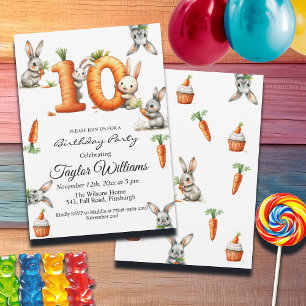Invitación Bunnies and Carrots 10th Birthday Party