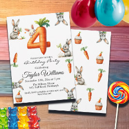 Invitación Bunnies and Carrots cuarto Fiesta de cumpleaños