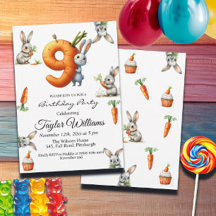 Invitación Bunnies and Carrots Novena Fiesta de Cumpleaños