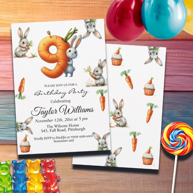 Invitación Bunnies and Carrots Novena Fiesta de Cumpleaños (Subido por el creador)