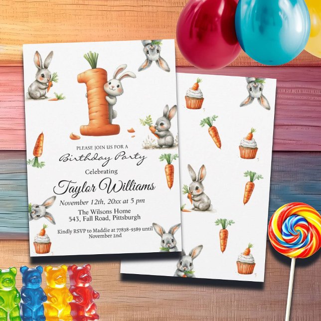 Invitación Bunnies and Carrots Primer Fiesta de cumpleaños (Subido por el creador)