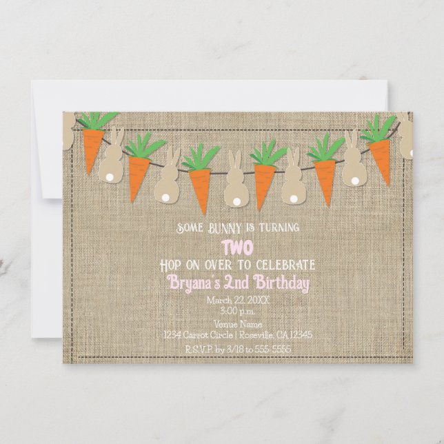 Invitación Bunnies & Carrots Fiesta del Cumpleaños de Garland (Anverso)