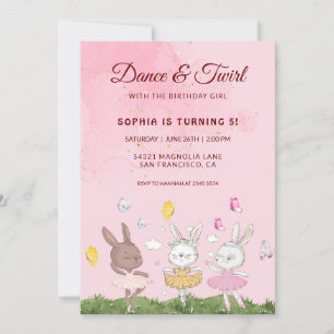 Invitación Bunnies Dance y Twirl Birthday