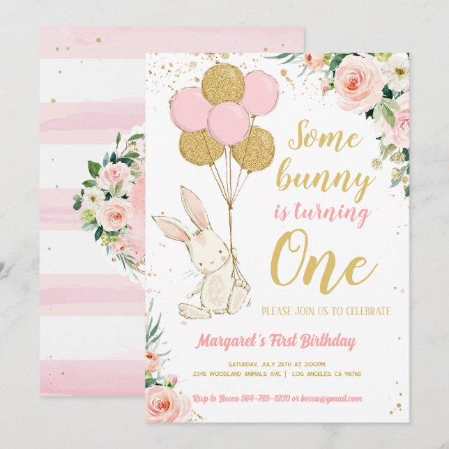 Invitación Bunny 1er cumpleaños (Anverso / Reverso)