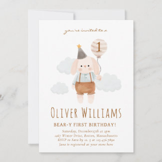 Invitación bunny 1st birthday blue balloon