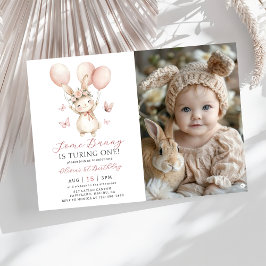 Invitación Bunny 1st Birthday Photo Invitation