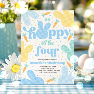 Invitación Bunny 4º cumpleaños Fiesta Primavera Boy Bunny Cum