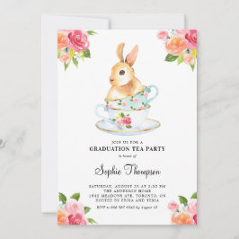 Invitación Bunny acuarela en la graduación floral de Teacups