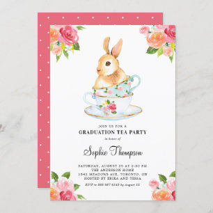 Invitación Bunny acuarela en la graduación floral de Teacups