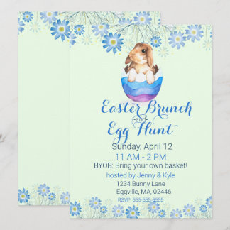 Invitación Bunny acuarela en Pascua de Huevo a rayas