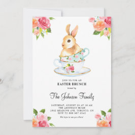 Invitación Bunny acuarela sobre brunch floral de Pascua en Te
