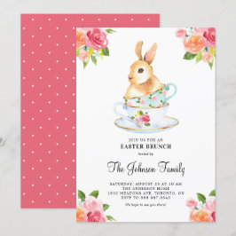Invitación Bunny acuarela sobre brunch floral de Pascua en Te