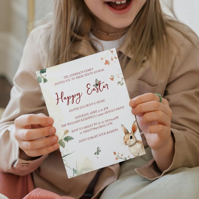 Invitación Bunny and butterflies feliz Pascua (Subido por el creador)