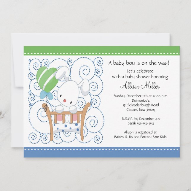 Invitación Bunny Baby Boy Baby Shower (Anverso)