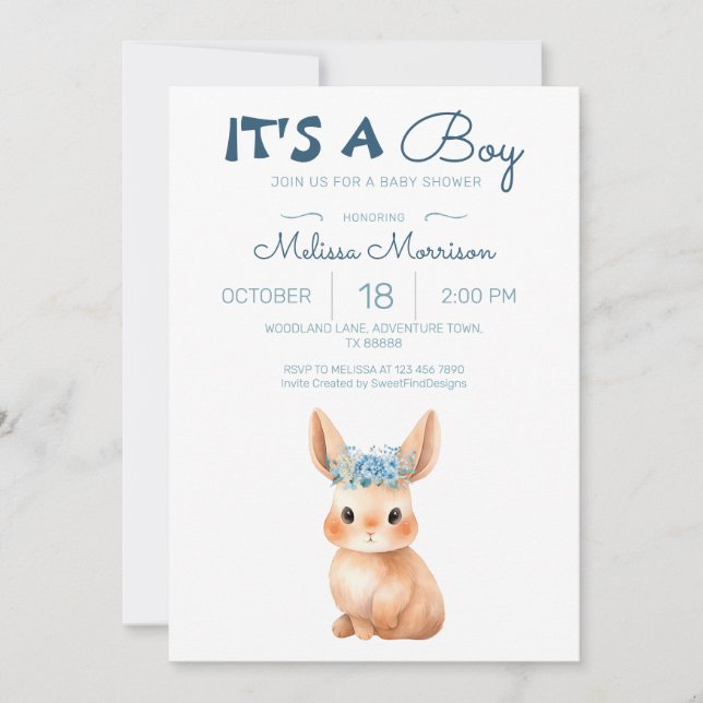 Invitación Bunny Baby Boy Shower (Anverso)