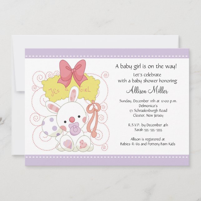 Invitación Bunny Baby Girl Baby Shower (Anverso)