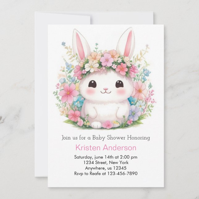 Invitación Bunny Baby Girl Shower (Anverso)