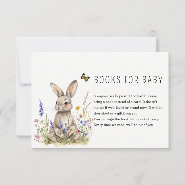 Invitación Bunny Baby Shower Books Request card (Anverso)