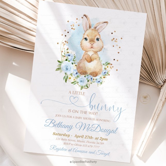 Invitación Bunny baby shower Boy (Bunny baby shower, invitation ,baby shower,Some Bunny,Invite Easter,Rabbit boy,Spring Floral,Pink an)