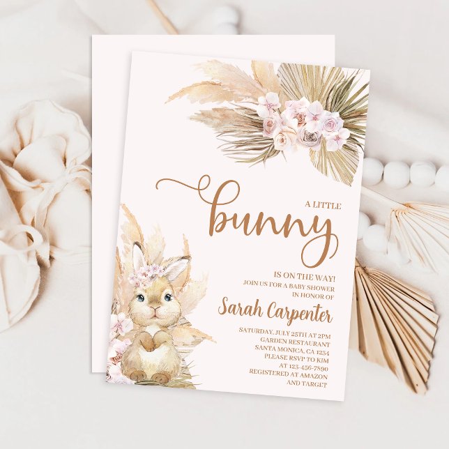 Invitación Bunny Baby Shower, Chica de Grass Pampas Rosa (Subido por el creador)