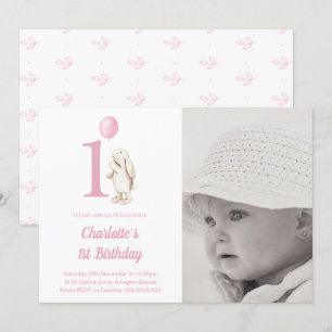 Invitación Bunny & Balloon Pink 1er cumpleaños foto