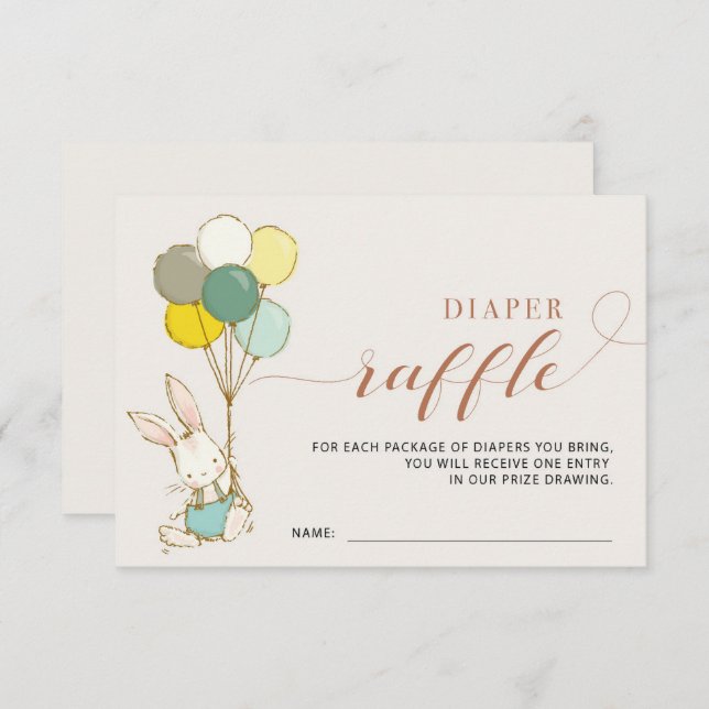 Invitación Bunny Balloons Diaper Raffle Card (Anverso / Reverso)