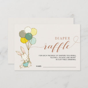 Invitación Bunny Balloons Diaper Raffle Card