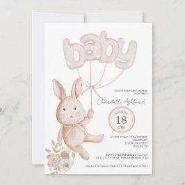 Invitación Bunny Balloons Watercolor Boho Neutral Baby Shower