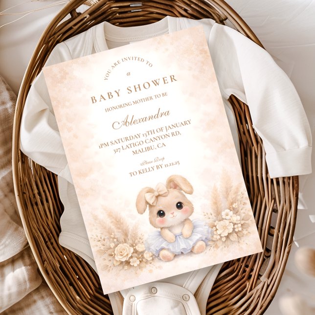 Invitación Bunny Beige Floral Baby Shower (Subido por el creador)