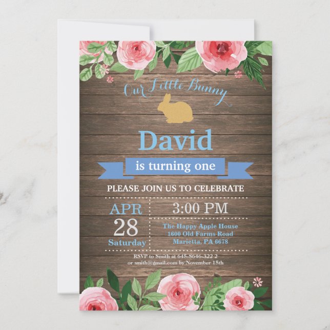 Invitación Bunny Birthday Boy Easter Egg 1er cumpleaños (Anverso)
