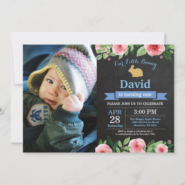 Invitación Bunny Birthday Boy Easter Egg 1er cumpleaños (Anverso)
