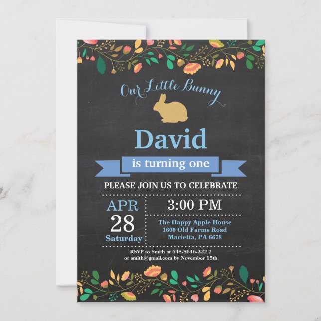 Invitación Bunny Birthday Boy Easter Egg 1er cumpleaños (Anverso)