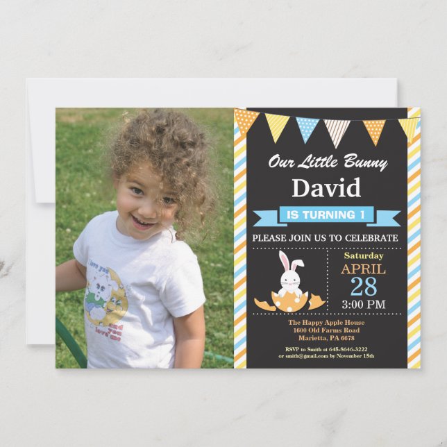 Invitación Bunny Birthday Boy Easter Egthday (Anverso)
