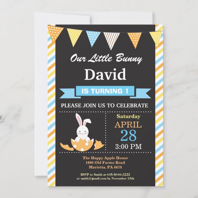 Invitación Bunny Birthday Boy Easter Egthday (Anverso)