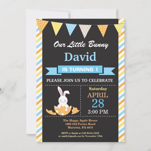 Invitación Bunny Birthday Boy Easter Egthday (Anverso)