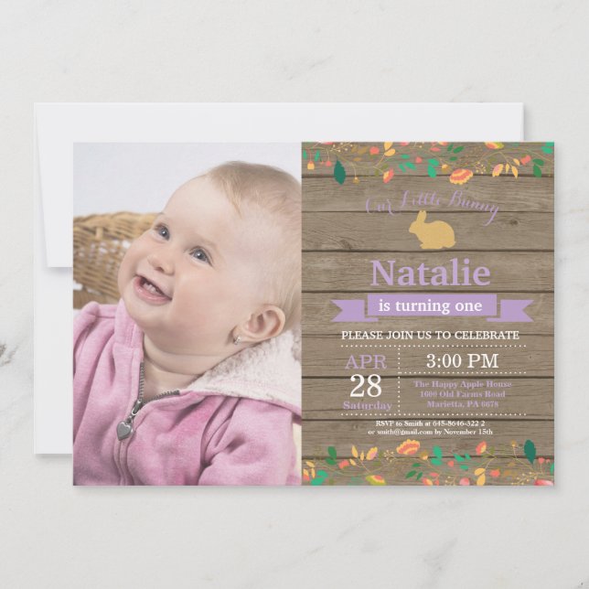 Invitación Bunny Birthday Chica Easter Egg 1er cumpleaños (Anverso)