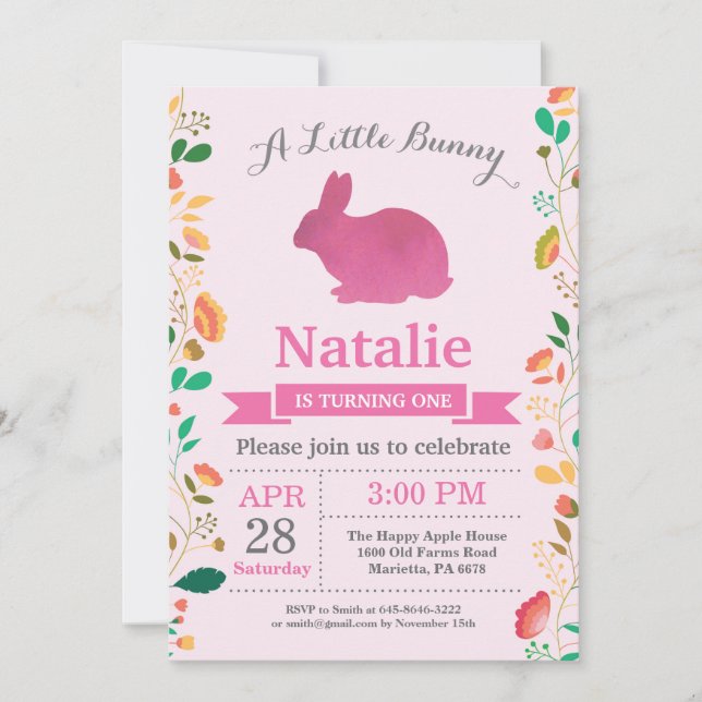 Invitación Bunny Birthday Chica Easter Egg 1er cumpleaños (Anverso)
