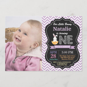 Invitación Bunny Birthday Chica Easter Egg 1er cumpleaños
