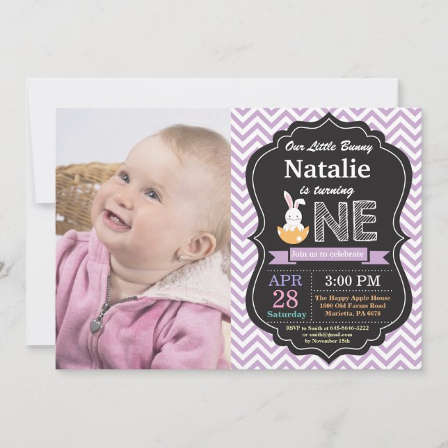 Invitación Bunny Birthday Chica Easter Egg 1er cumpleaños (Anverso)