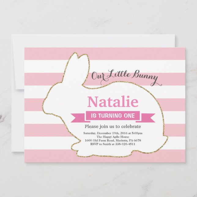 Invitación Bunny Birthday Chica Easter Egg 1er cumpleaños (Anverso)