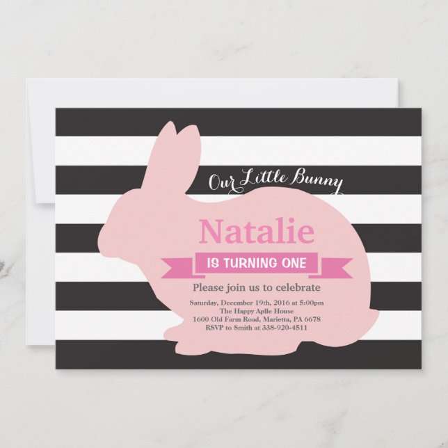 Invitación Bunny Birthday Chica Easter Egg 1er cumpleaños (Anverso)
