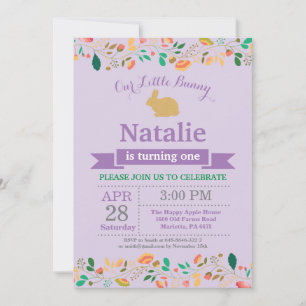 Invitación Bunny Birthday Chica Easter Egg 1er cumpleaños
