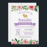 Invitación Bunny Birthday Chica Easter Egg 1er cumpleaños<br><div class="desc">Invitación de cumpleaños conyugal. Chica Pequeña Conejita. Invitación al Día del Huevo de Pascua. Lilac de lavanda morada. Conejo. Huevos de caza. Conejo conejo conejo Purpurina de oro. Fondo blanco de la flor floral acuarela. 1.ª 2ª 3ª 4ª 6ª 7ª 8ª 10ª 11ª 12ª 13ª 14ª, Cualquier Edad. Digital Imprimible....</div>