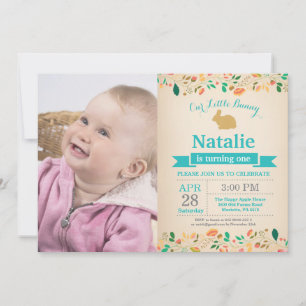 Invitación Bunny Birthday Chica Easter Egg 1er cumpleaños