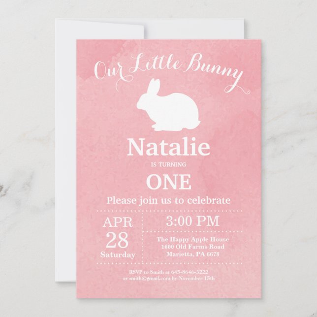Invitación Bunny Birthday Chica Easter Egg 1er cumpleaños (Anverso)