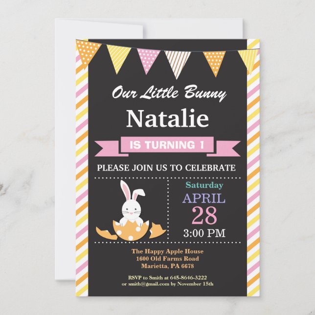 Invitación Bunny Birthday Chica Easter Egthday Birthday (Anverso)