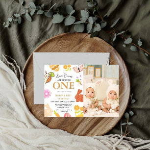 Invitación Bunny Birthday Easter Egg Twin 1er cumpleaños